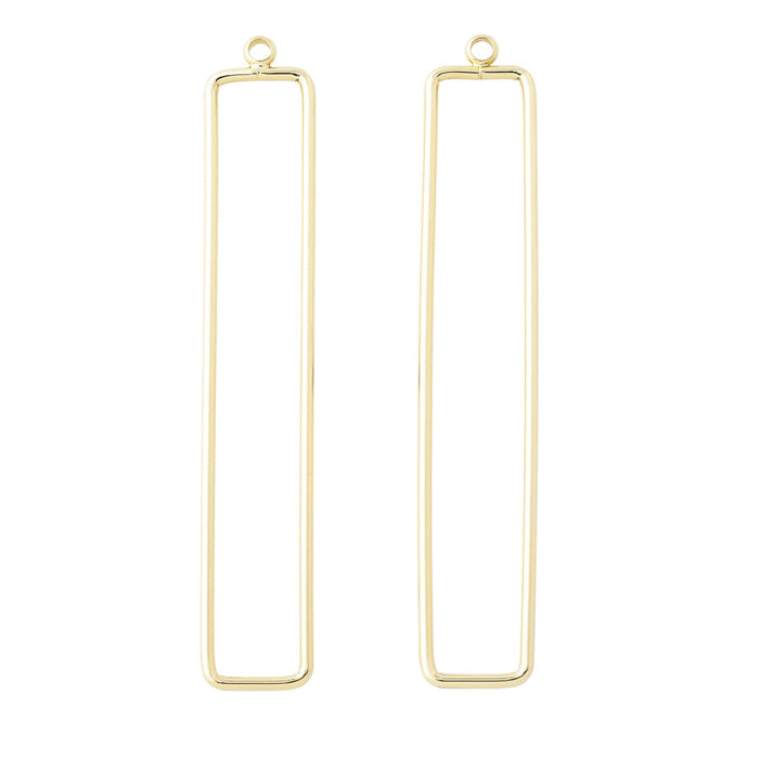 60x10mm Elongated Rectangle Pendant/Beadable Frame Component in Gold Plated Brass from the Geo Collection (1 Pair)