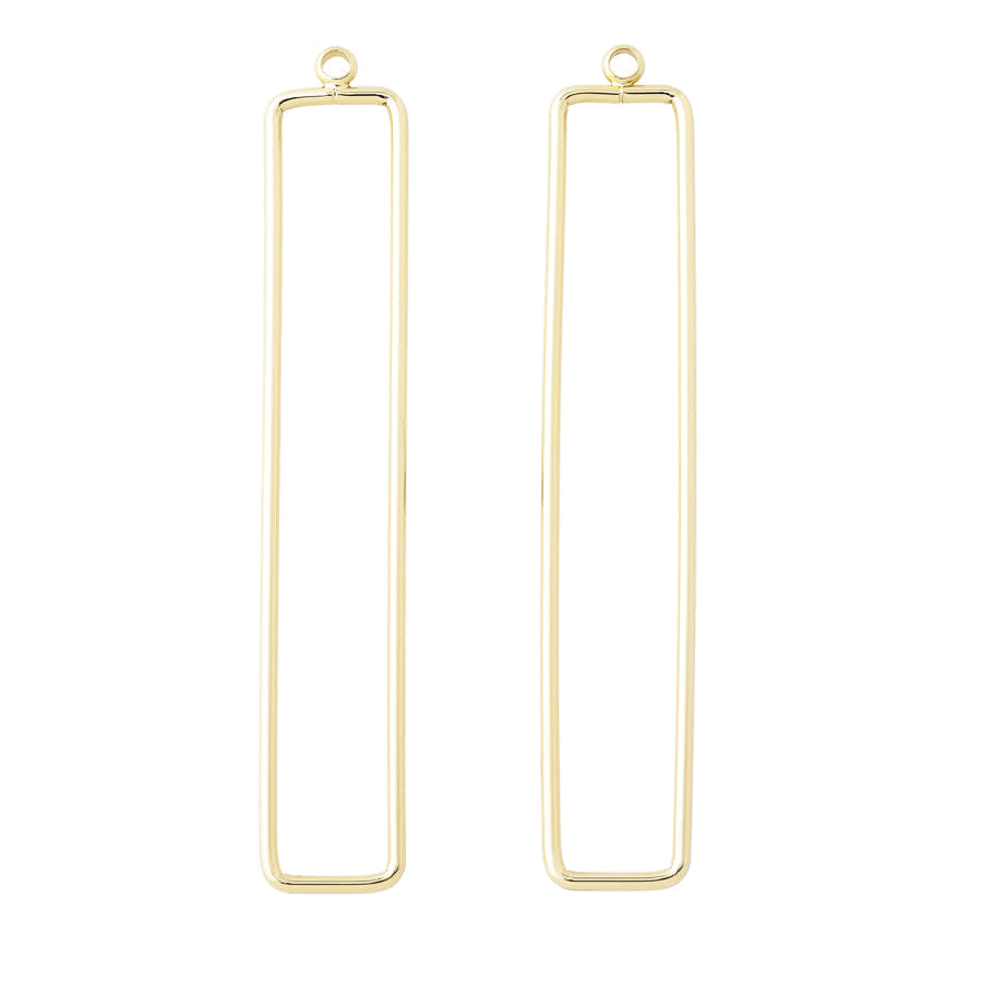 60x10mm Elongated Rectangle Pendant/Beadable Frame Component in Gold Plated Brass from the Geo Collection (1 Pair)