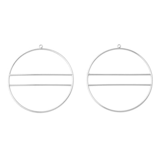 50mm Large Hoop With Interior Bar Pendant/Beadable Frame Component in Rhodium Plated Brass from the Geo Collection (1 Pair)