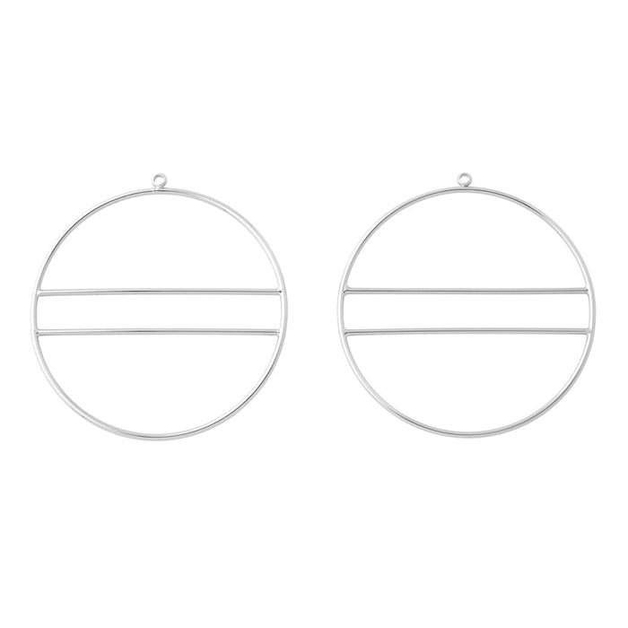 50mm Large Hoop With Interior Bar Pendant/Beadable Frame Component in Rhodium Plated Brass from the Geo Collection (1 Pair)