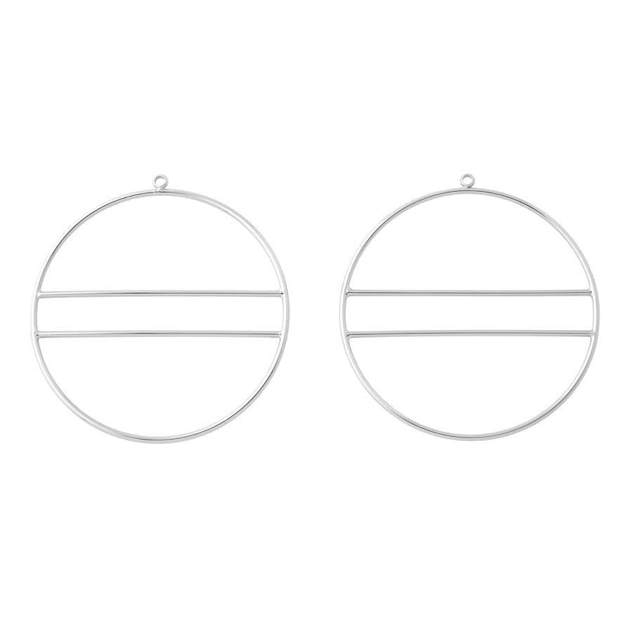 50mm Large Hoop With Interior Bar Pendant/Beadable Frame Component in Rhodium Plated Brass from the Geo Collection (1 Pair)