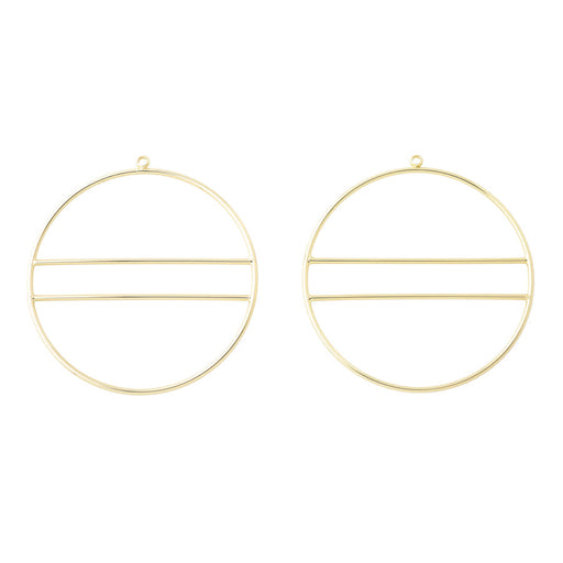 50mm Large Hoop With Interior Bar Pendant/Beadable Frame Component in Gold Plated Brass from the Geo Collection (1 Pair)