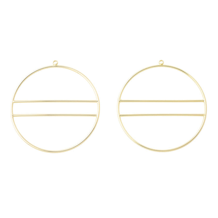 50mm Large Hoop With Interior Bar Pendant/Beadable Frame Component in Gold Plated Brass from the Geo Collection (1 Pair)