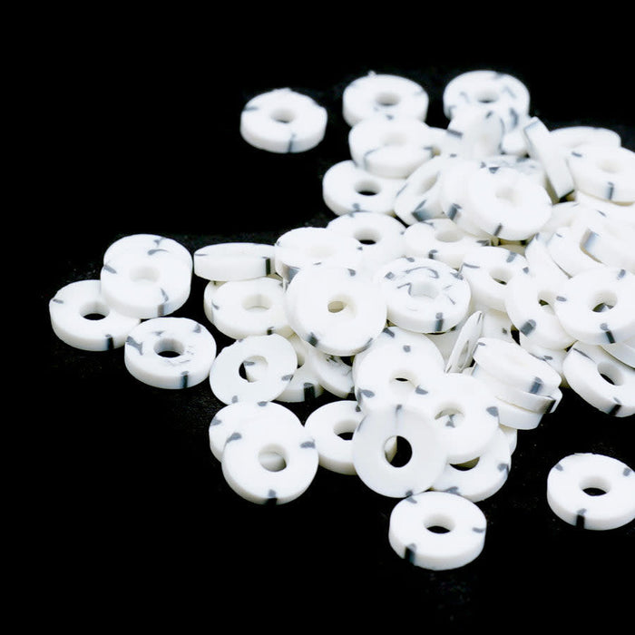 6mm Vinyl/Vulcanite Heishi Beads - White with Black