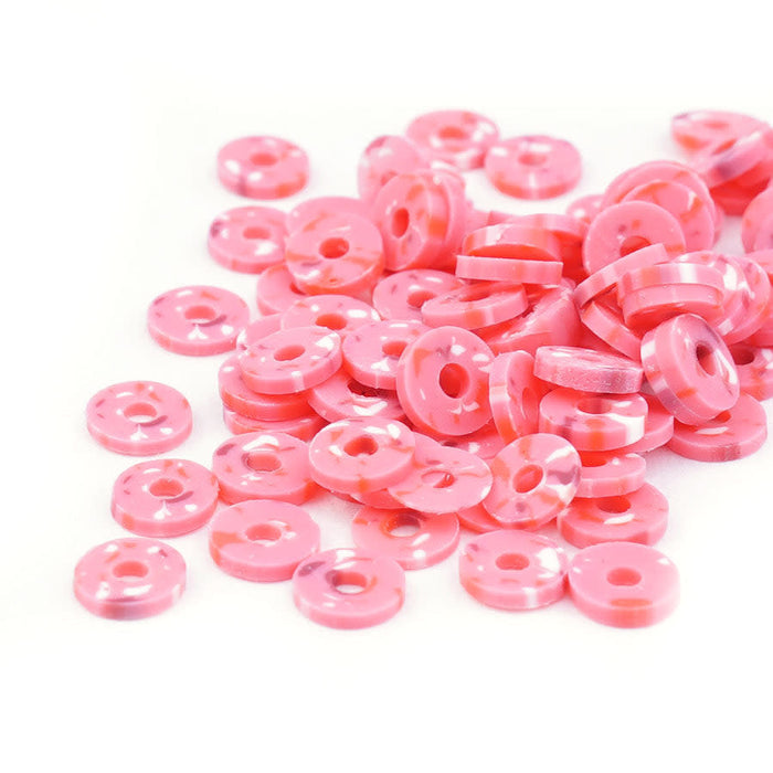 6mm Vinyl/Vulcanite Heishi Beads - Hot Pink with Confetti Colors