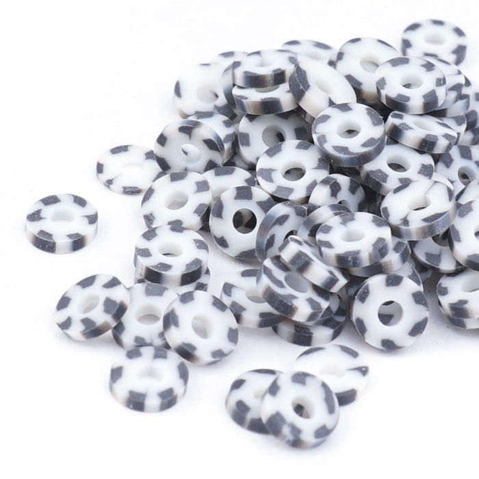 6mm Vinyl/Vulcanite Heishi Beads - Black with Grey