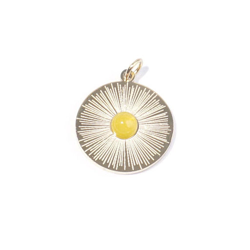 18mm Gold Plated Star Burst Charm with Yellow Jade
