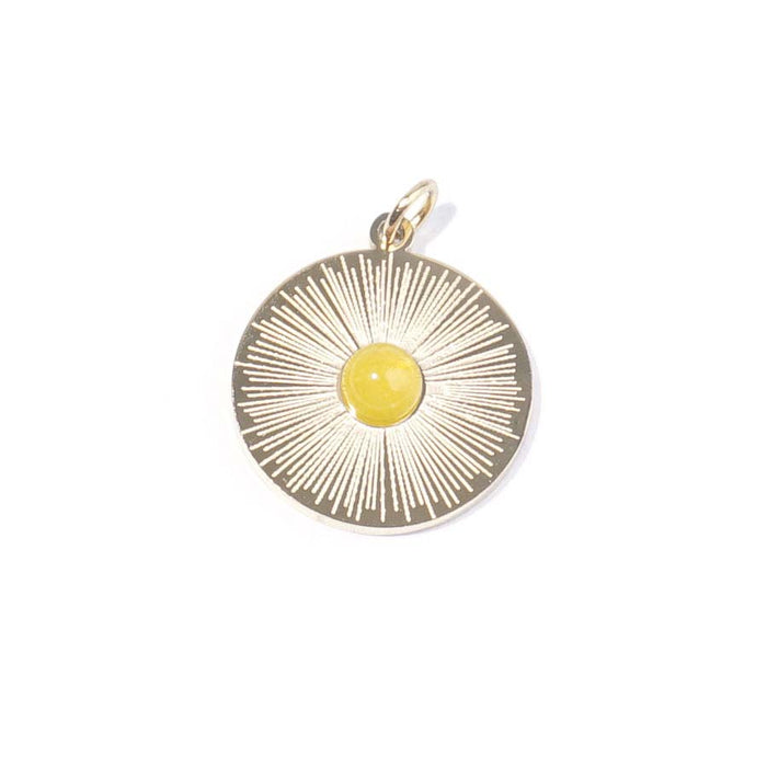 18mm Gold Plated Star Burst Charm with Yellow Jade