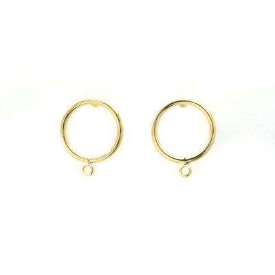 15mm 18k Gold Plated Round Post Earrings with Loop (1 Pair)