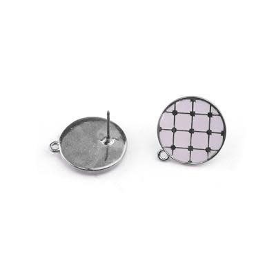 17mm White Tile Enamel Silver Plated Earring Post (1 Pair)