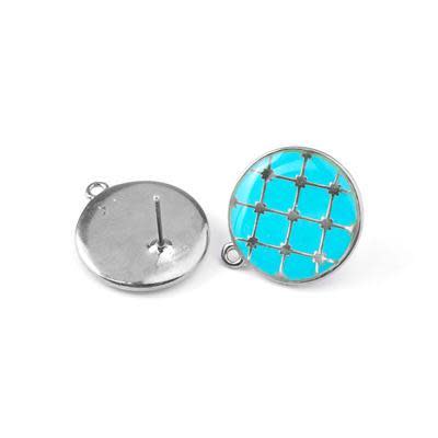 17mm Turquoise Tile Enamel Silver Plated Earring Post (1 Pair)