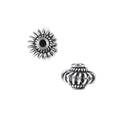 9x14mm Antique Silver Plated Bali Style Deep Fluted Rondelle Large Hole Beads - 5 Pack
