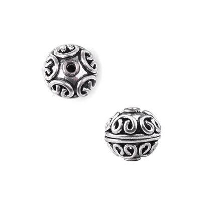 12mm Antique Silver Plated Bali Style Scroll Design Round Beads (3 Pieces)