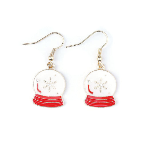 Jewelry Kit, Snowflake Snow Globe Gold Plated Enamel Earring Set