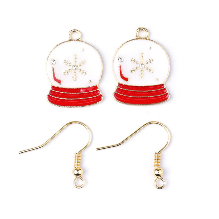 Jewelry Kit, Snowflake Snow Globe Gold Plated Enamel Earring Set - Limited Edition