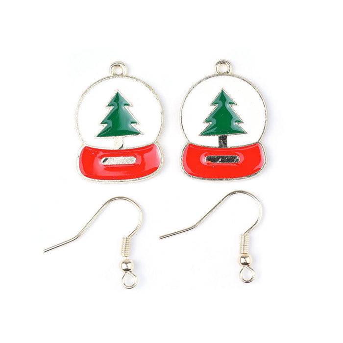 Jewelry Kit, Christmas Tree Snow Globe Earring Set, Colored Enamel and Gold Plated - Limited Edition