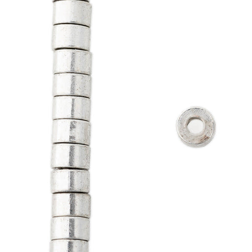 4mm Tube Heishi Silver Plated Brass Beads - 24 Inch Strand