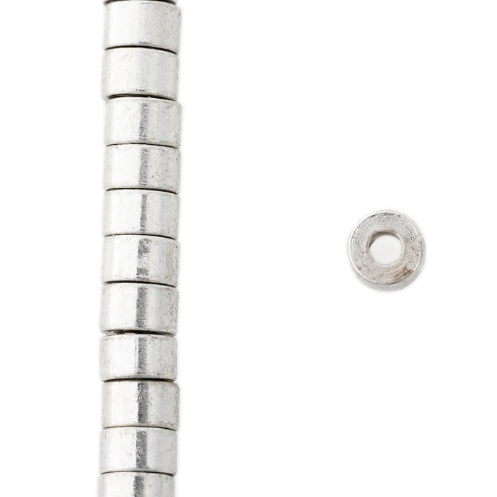 4mm Tube Heishi Silver Plated Brass Beads - 24 Inch Strand