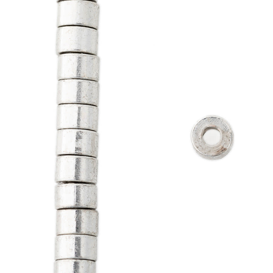 4mm Tube Heishi Silver Plated Brass Beads - 24 Inch Strand