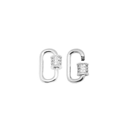 15mm Rhodium Plated Jewelry Carabiner with Rhinestone Lock Clasp or Pendant
