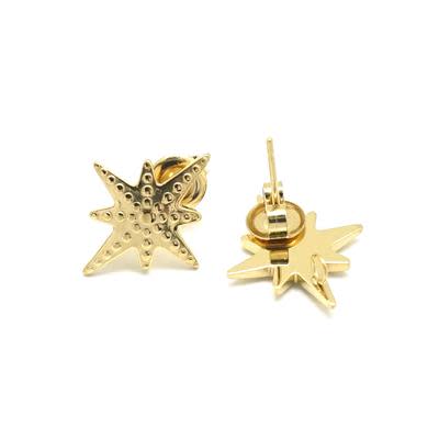 17mm Gold Plated Stainless Steel Starburst Shaped Post Earrings with Hidden Loop (1 Pair)