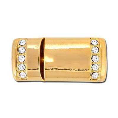 Gold Plated Magnetic Clasp with Row of Clear Crystals For Licorice Leather