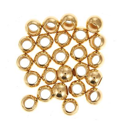 6mm Gold-Plated Round Large Hole Beads (25 Pieces)