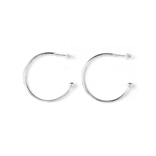 30mm Hoop Earrings with 3mm Ball in Rhodium Plated from the Geo Collection (1 Pair)