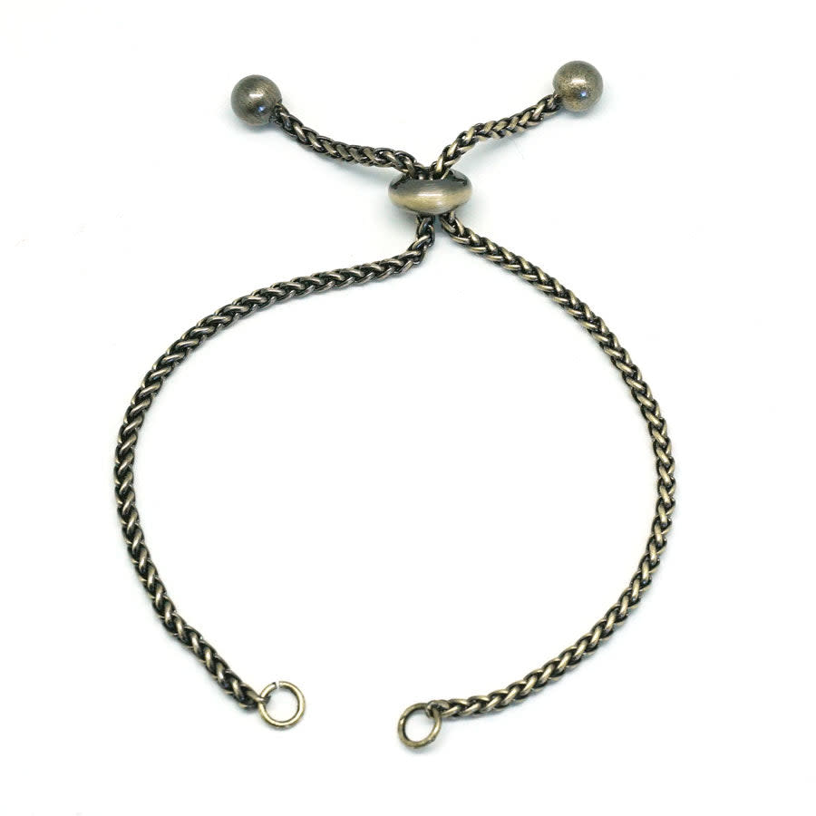 Antique Brass Adjustable Wheat Chain with Ball Ends Bracelet Sliding Clasp
