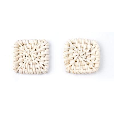 Handmade Woven Rattan Straw Diamond Pendant/Connector (1 Pair)