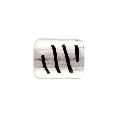 14mm Black Stripe with Silver Foil Tube Glass Beads (5 Pieces)