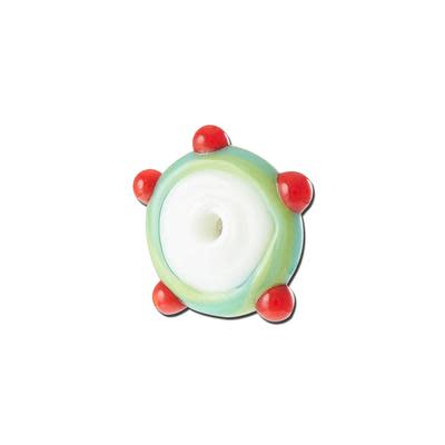 14mm White with Blue/Green Swirl Flat Center Hole Disc Lampwork Glass Beads (5 Pieces)