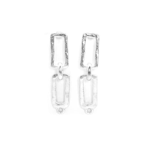 39x10mm Silver Rectangle Linked Post Earrings (1 Pair)