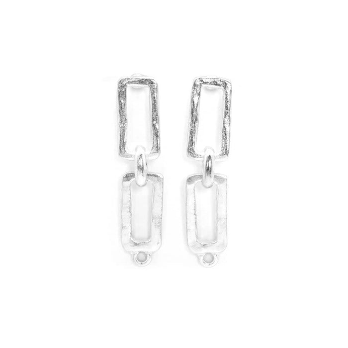 39x10mm Silver Rectangle Linked Post Earrings (1 Pair)