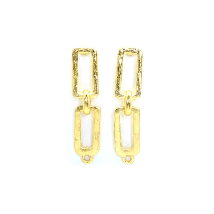 39x10mm Satin Gold Rectangle Linked Post Earrings (1 Pair)