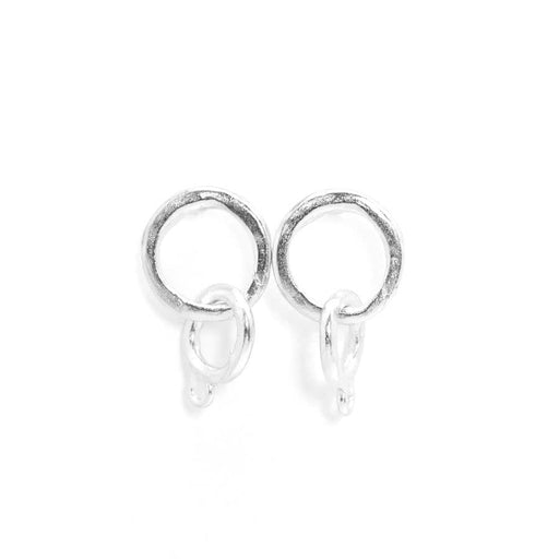 28x16mm Silver Round Linked Post Earrings (1 Pair)