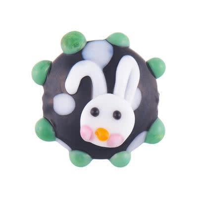 16mm Bunny on Black Lampwork Disc Beads (3 Pieces)