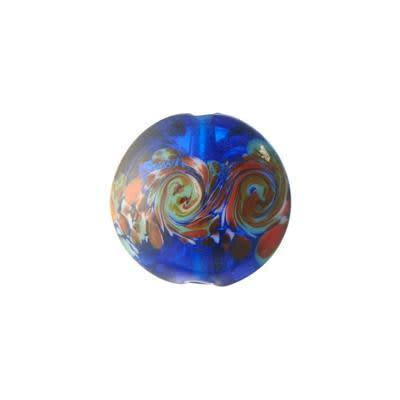 16mm Blue with Red, Green and White Swirls Glass Disc Beads (3 Pieces)
