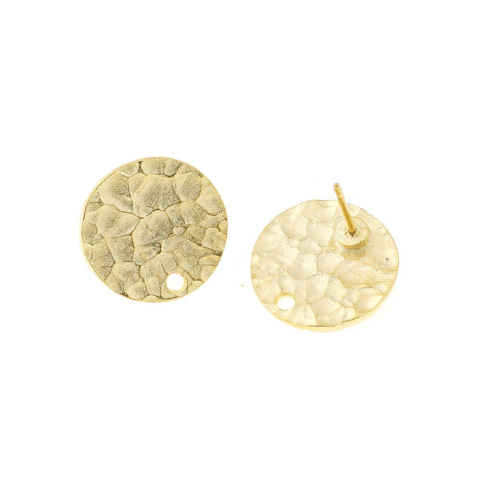 16mm Satin Gold Textured Circle Post Earrings (1 Pair)