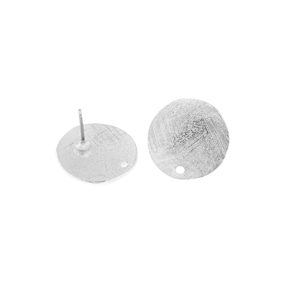 18mm Antique Silver Round Etched Post Earrings (1 Pair)