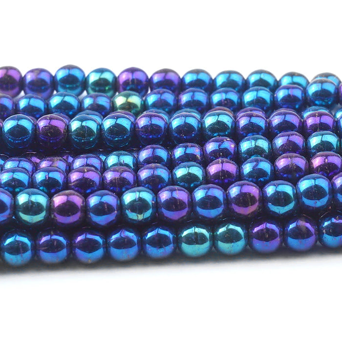 4mm Iris Blue Druk Czech Round Glass Beads