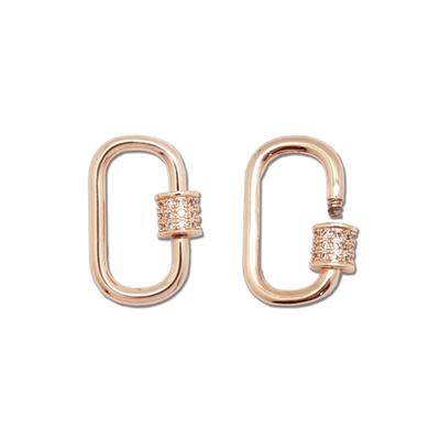 20mm Rose Gold Plated Jewelry Carabiner with Rhinestone Lock Clasp or Pendant