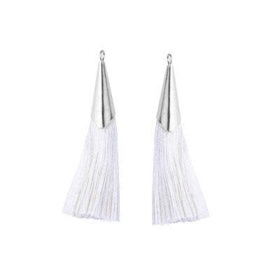 52mm Cream Tassel with Shiny Silver Cap (1 Pair)