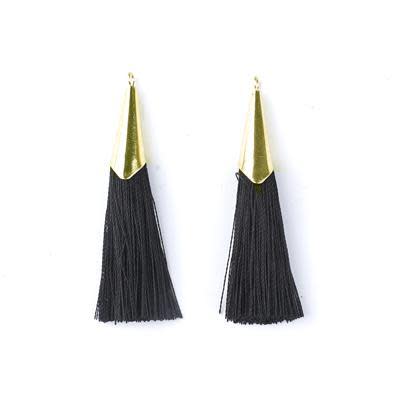 52mm Black Tassel with Shiny Gold Cap (1 Pair)