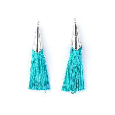 52mm Teal Tassel with Shiny Silver Cap (1 Pair)