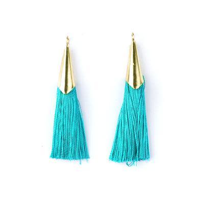 52mm Teal Tassel with Shiny Gold Cap (1 Pair)