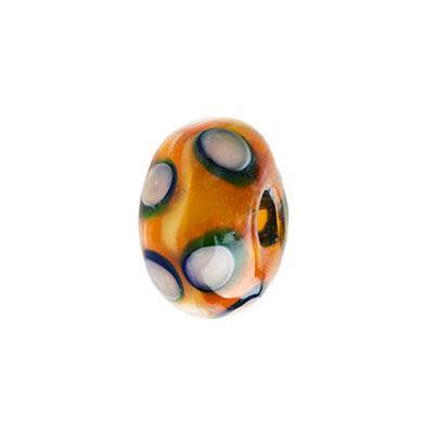 13mm Tan with White and Green Dots Rondelle Lampwork Beads-Large Hole (5 Pieces)