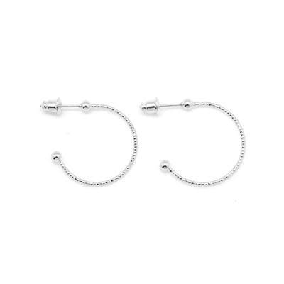 22.5mm Rhodium Plated Twisted Hoop Earrings with 3mm Ball (1 Pair)