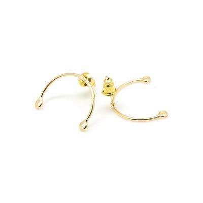 20mm Gold Plated Half Circle Post Earrings with 2 Loops (1 Pair)