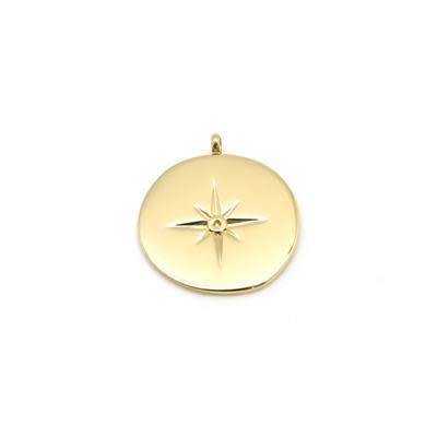 20.5mm Gold Plated Stainless Steel Round Starburst Charm